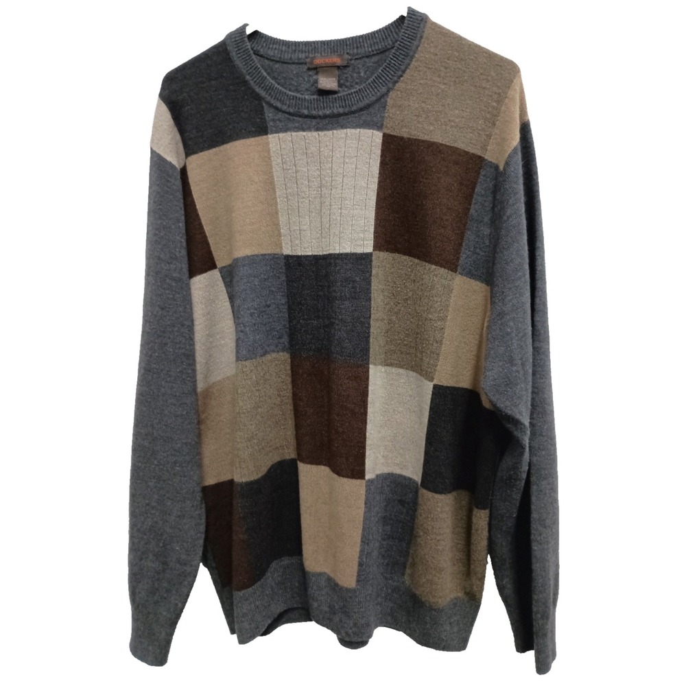 VTG 90s Dockers Mens Grandpa Sweater sz XXL Preppy Academia Check Print Pullover